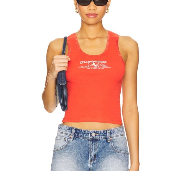DAYDREAMER Daydreamer Studios Lace Trim Tank Top in Cherry Red Orange Medium M - Picture 1 of 3